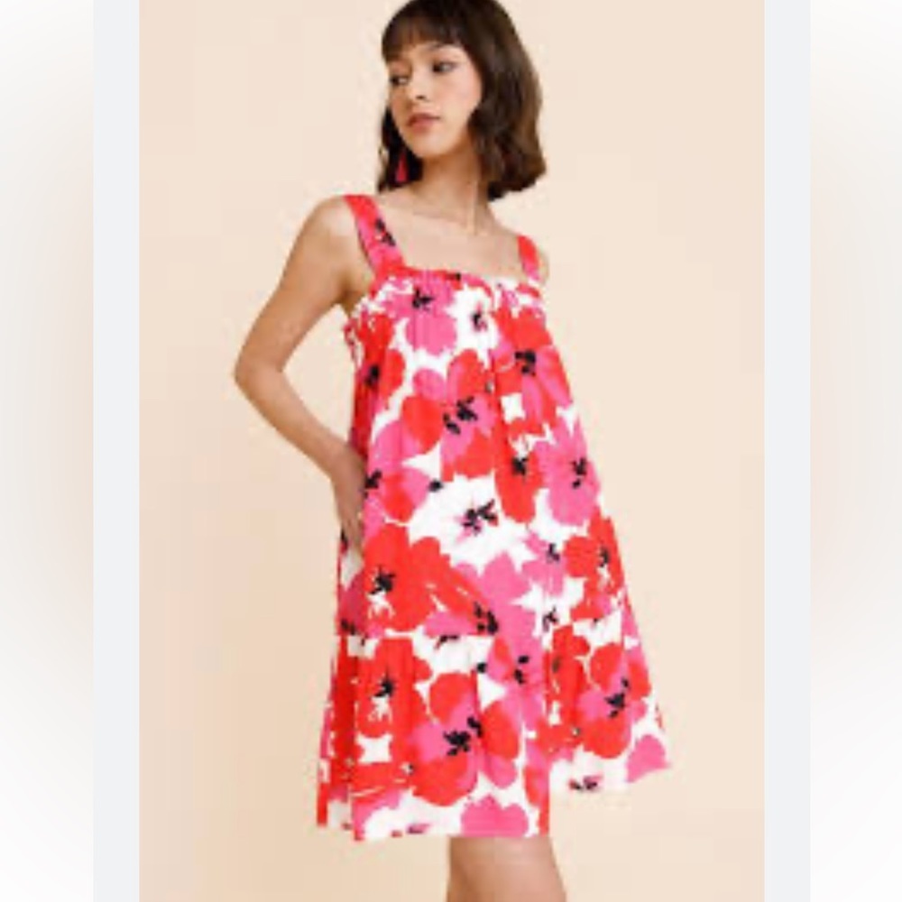 Francescas Blue Rain Feona Hibiscus Floral Swing Mini Dress Size S
